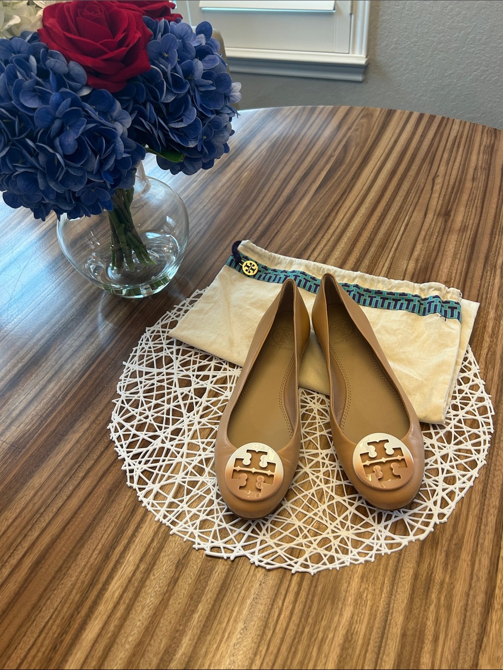 Tory Burch Camel/Tan Patent Logo Ballet Flats